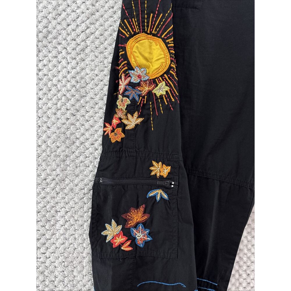 CHICOS Wide Leg Cropped Pants Womens 3 XL/16 Black Asian Embroidered Travel - Picture 3 of 10